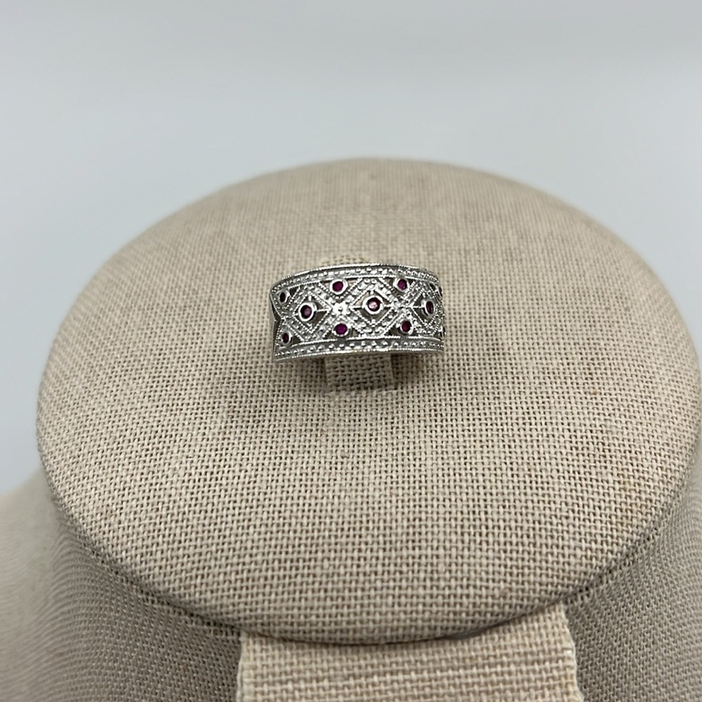 💍 Vintage 925 Silver Filigree Ring - Ruby/Garnet, Size 5, Korea
